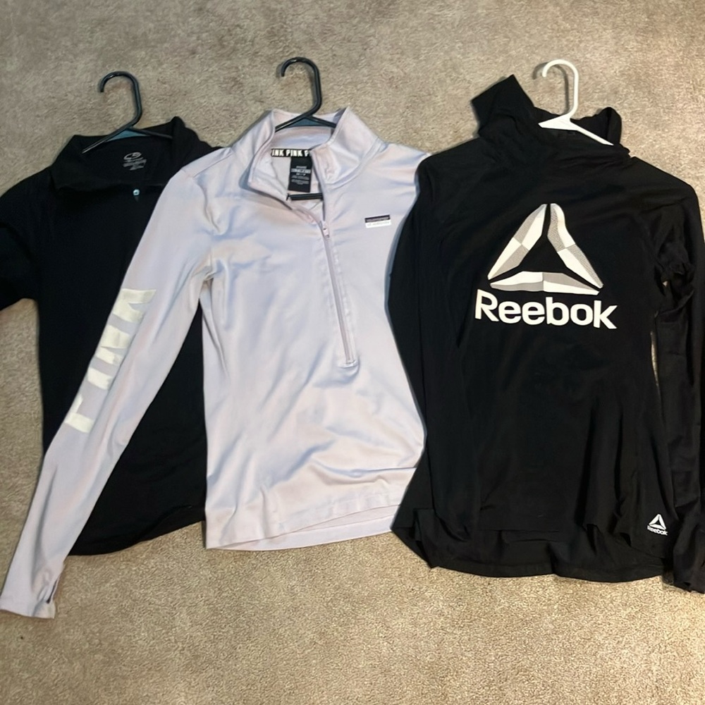 3 piece workout topsReebok and Victoria secretBlack and Light Purple Active Tops